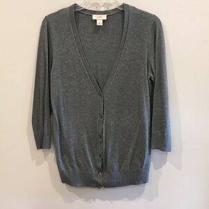 LOFT Gray Deep V-Neck Button-Up Cardigan